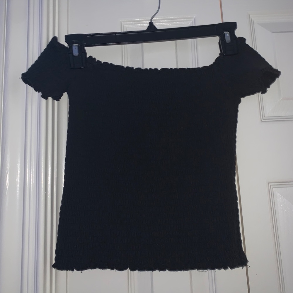 Black off shoulder smocked top